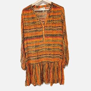 Saturday Sunday Anthropologie Drop Waist Tiered Dress Orange Geometric Size M